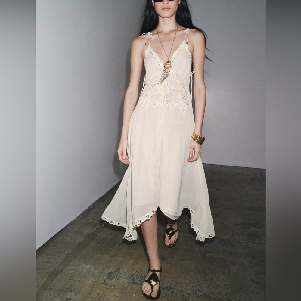 Zara Woman Collection Asymmetric Crochet Dress in Ecru